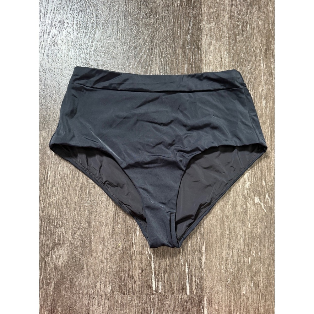 Andie Swim Bikini Bottom‎ Women XS Black Wide Band High Waisted AB454-BLK NWT